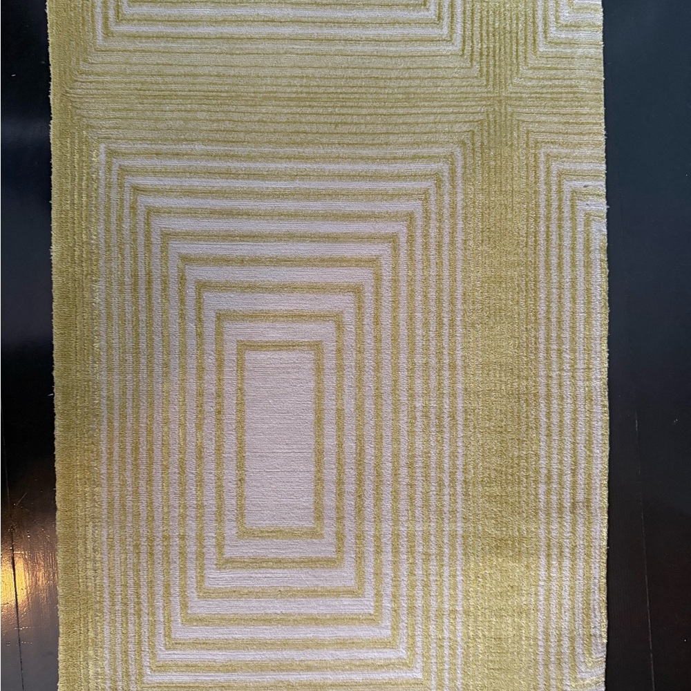 Geometric Gold/Yellow & Beige Hand-Knotted Doormat Cashmere & Silk